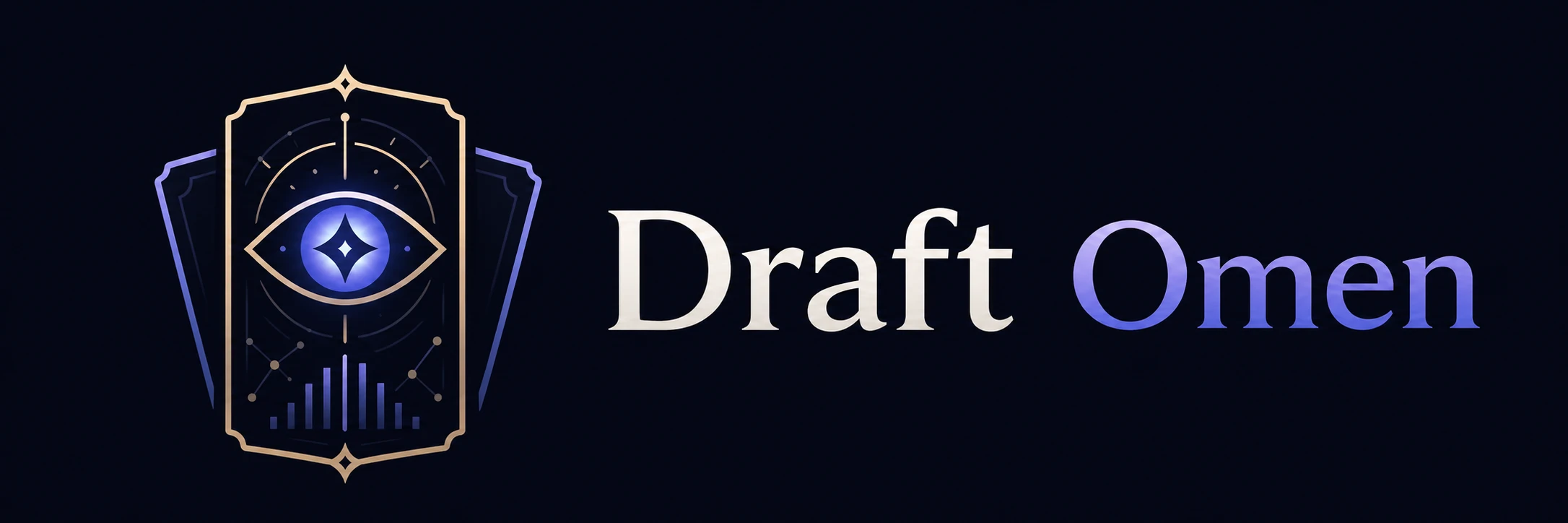 Draft Omen logo: an eye inside a card frame beside the Draft Omen wordmark